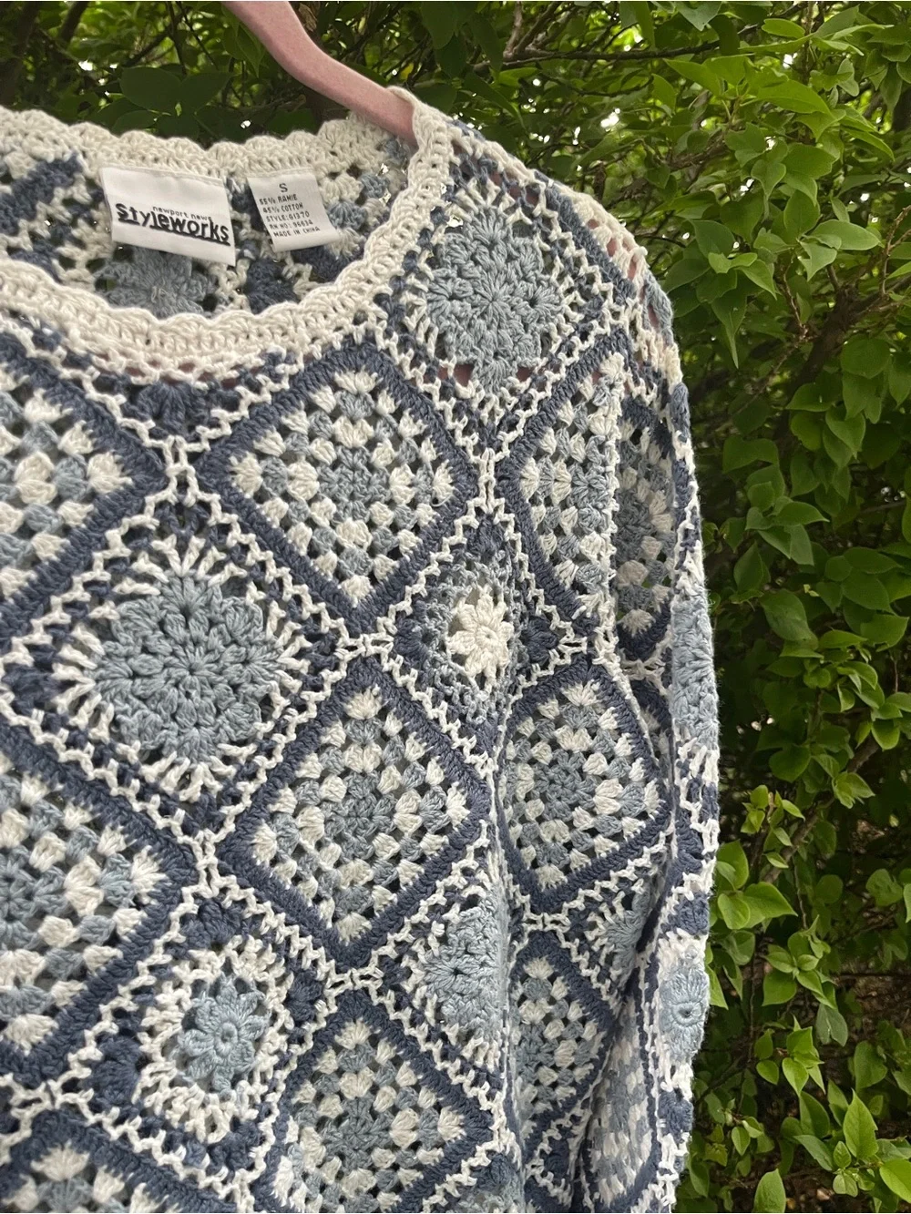 Vintage 90s Boho Crochet Granny Square Sweater - Small